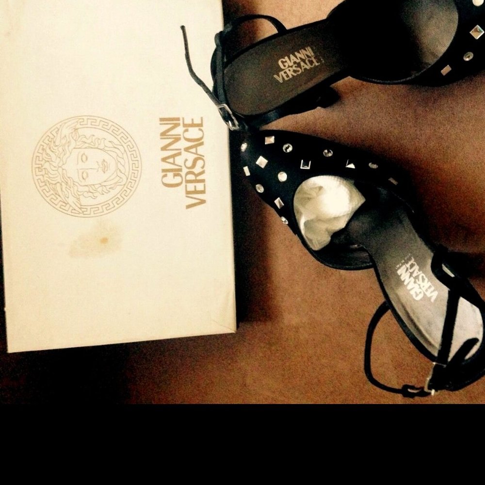 Authentic Versace Black Satin Platform Sandals 38 - image 2